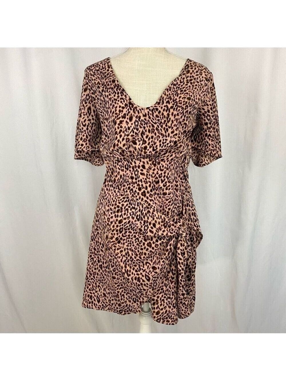4SI3NNA Hasmik Leopard-Print Tie-Waist Mini Dress Women’s Large - Picture 4 of 15